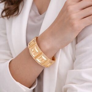 Versace Gold Greca Logo Cuff Bracelet with Rhinestones